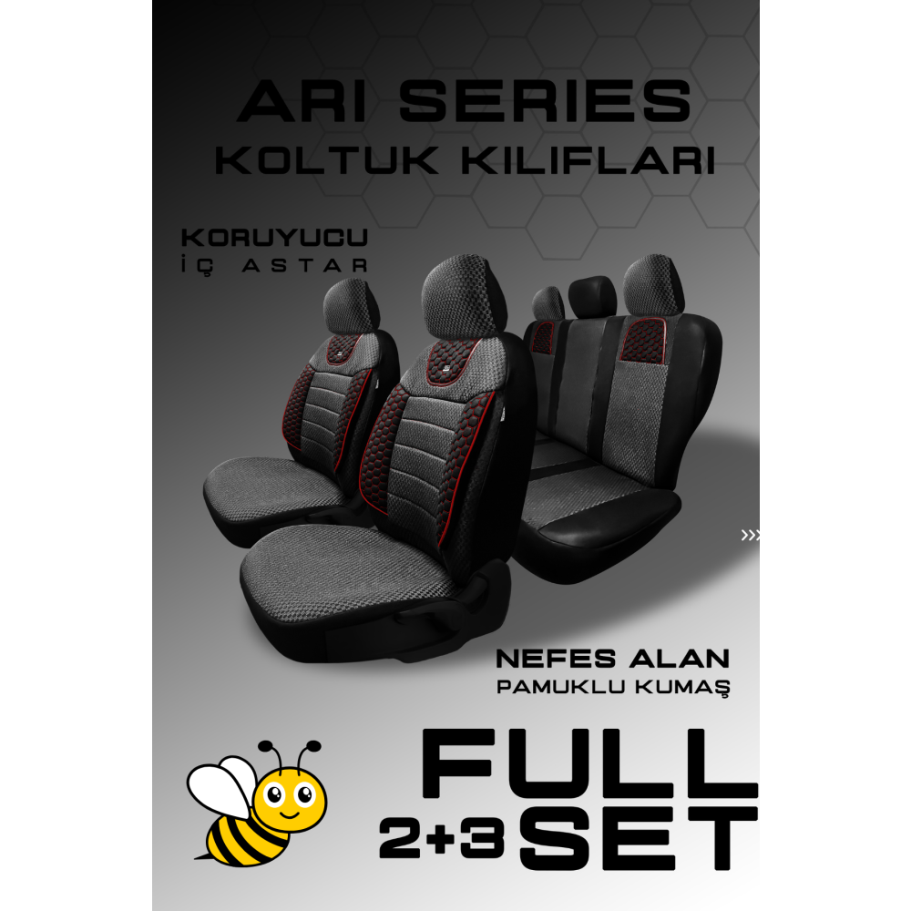 ARI Serisi Siyah Kırmızı Ticari 2+1 Modüler Oto Koltuk Kılıfı Seti - E