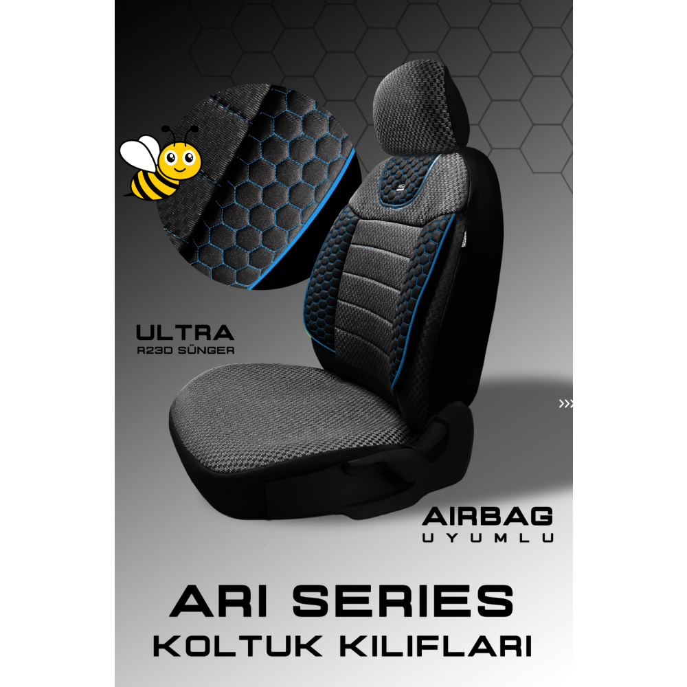 ARI Serisi Siyah Mavi Modüler Oto Koltuk Kılıfı Seti - Uyum ve Dayanık