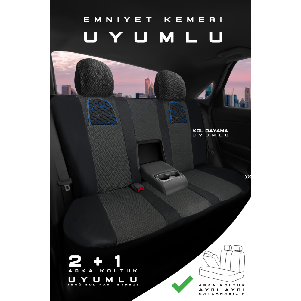 ARI Serisi Siyah Mavi Modüler Oto Koltuk Kılıfı Seti - Uyum ve Dayanık