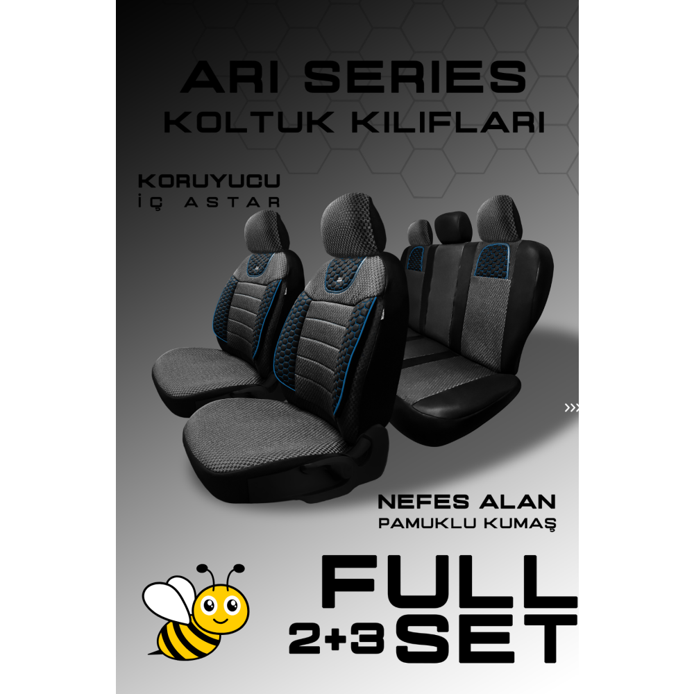 ARI Serisi Siyah Mavi Modüler Oto Koltuk Kılıfı Seti - Uyum ve Dayanık