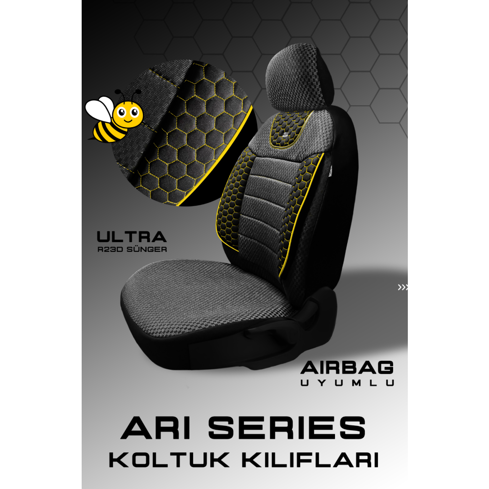 ARI Serisi Siyah Sarı Modüler Oto Koltuk Kılıfı Seti - Uyum ve Dayanık