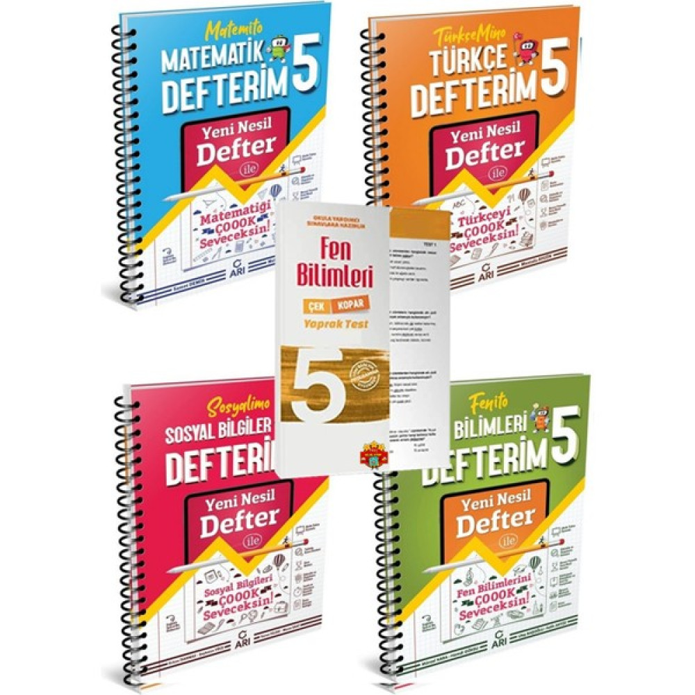 Arı Yayıncılık 5. Sınıf Akıllı Defter Seti Türkçemino Matemito Sosyalimo Fenito (Ciltli) Kaynak Kitapları Fiyatı