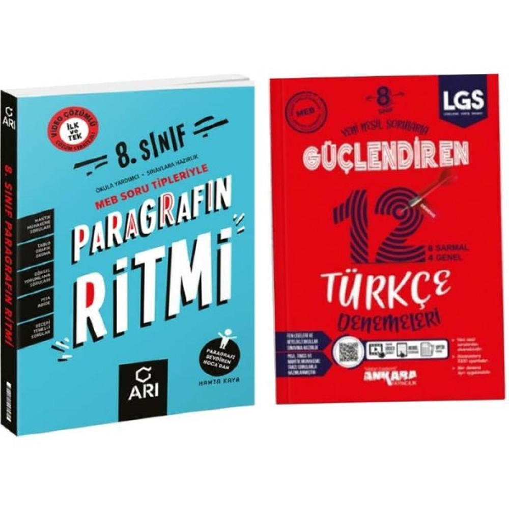 Arı Yayıncılık 8. Sınıf Paragrafın Ritmi ve Ankara Yayınları 8. Sınıf Güçlendiren Türkçe Deneme Türkçe Fiyatı