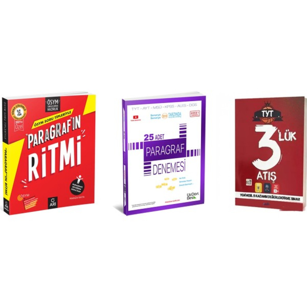 Arı Yayınları TYT AYT Paragrafın Ritmi + Üç Dört Beş Yayınları Paragraf Denemesi + Oscar 3 Adet TYT Denemesi Türkçe Fiyatı
