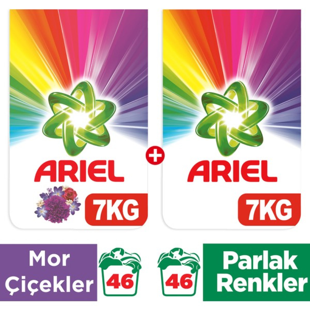 Ariel Mor Çiçekler 7 kg + Parlak Renkler 7 kg Toz Çamaşır Deterjanı - 14 kg Çamaşır Deterjanı Fiyatı