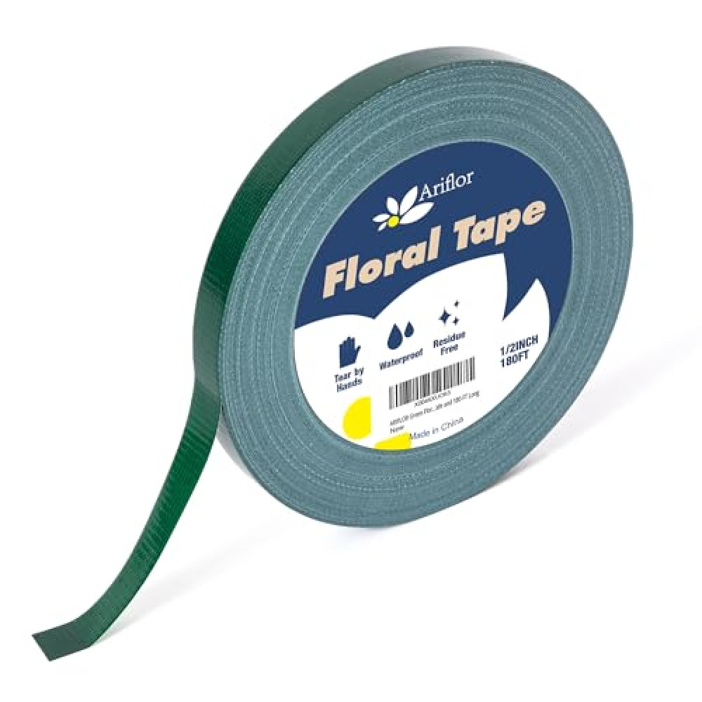 ARIFLOR Green Floral Tape - Flower Wrap Adhesive Tape Bouquet Stem Wrapping and Floral Crafts, Wedding Bouquet Tape - 1/2 inch Wide and 180 FT Long