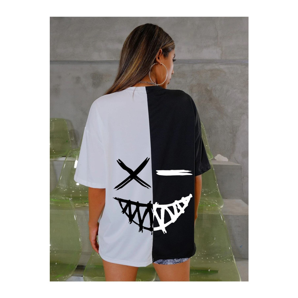 arıkoğlu kumaşçılık Wicromed Unisex Siyah Beyaz Sırt Baskılı Oversize Penye T-shirt Tişört XXL Beden Bayan T-shirt Fiyatı