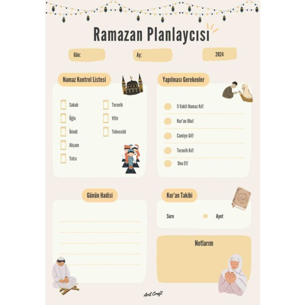 Aril Craft Ramazan Planlayıcı Namaz Kontrollü A5 Boy - Renkli Not Defteri & Bloknot Fiyatı