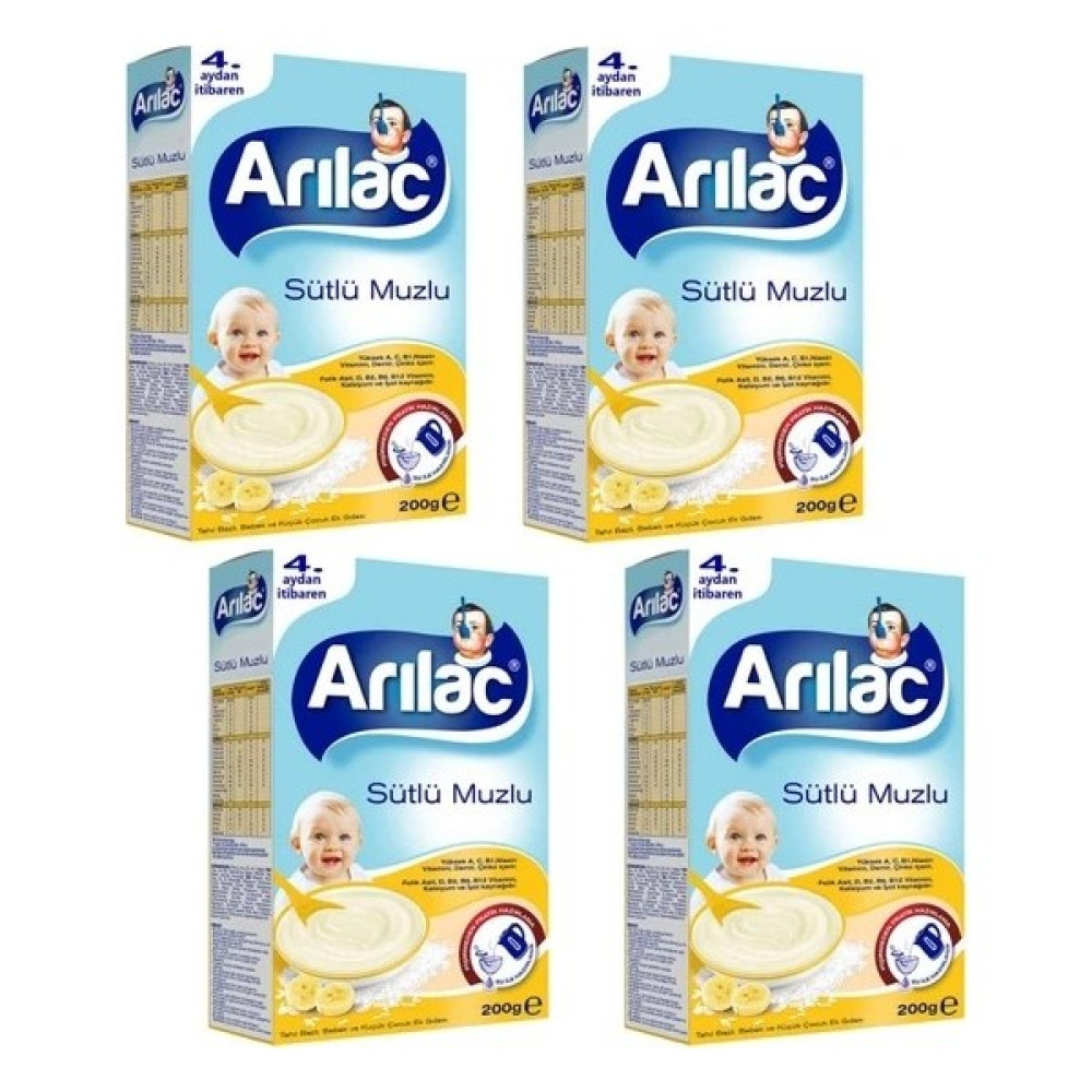 Arılac Sütlü Muzlu Bebek ve Küçük Çocuk Ek Gıdası 200 gr x 4 Adet - Hediyesiz Bebek Mamaları Fiyatı