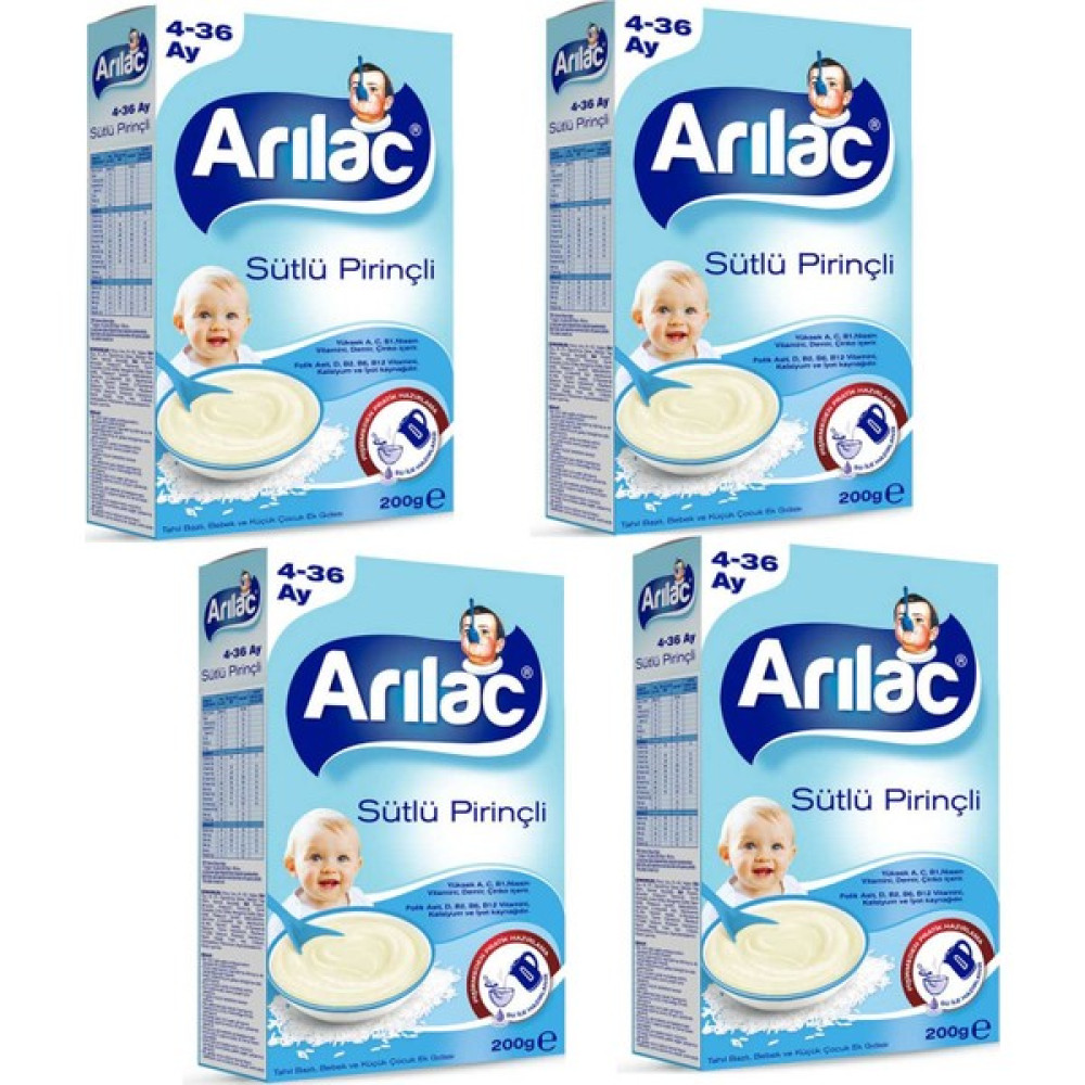 Arılac Sütlü Pirinçli Bebek ve Küçük Çocuk Ek Gıdası 200 gr 4 Adet Bebek Mamaları Fiyatı
