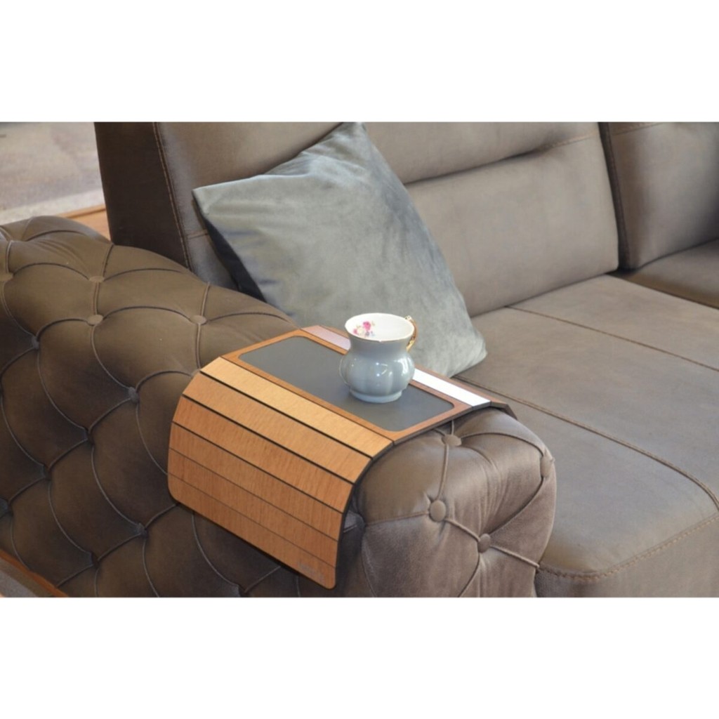 Arkitekt Ex Ceviz Renk Orta Gri Deri Ahşap Katlanır Portatif Yan Sehpa Kaydırmaz Deri Yüzeyli Xl 50CMX27.8CM Yan Sehpa Fiyatı