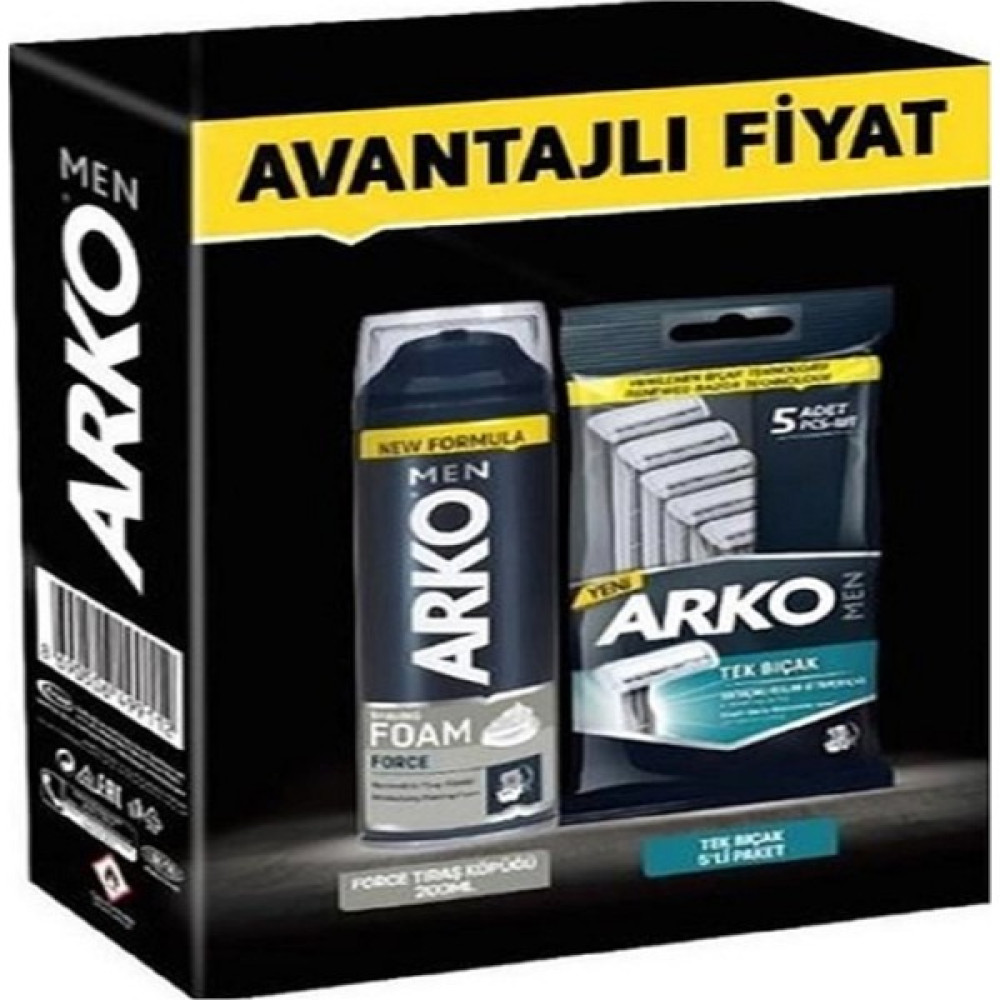 Arko Men 5 Adet Tekli Tıraş Bıçağı + Force Tıraş Köpüğü 200 ml Tıraş Bıçağı ve Yedekleri Fiyatı