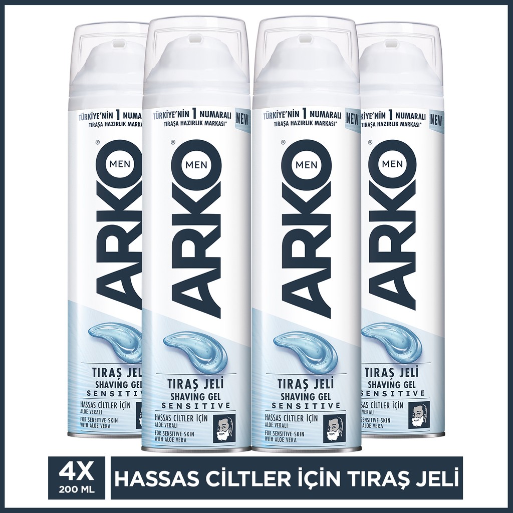 Arko Men Hassas Ciltler İçin 4 x 200 ml Tıraş Jeli Aloe Vera Özlü Etkili Koruma Tıraş Jelleri / Köpükleri / Kremleri Fiyatı
