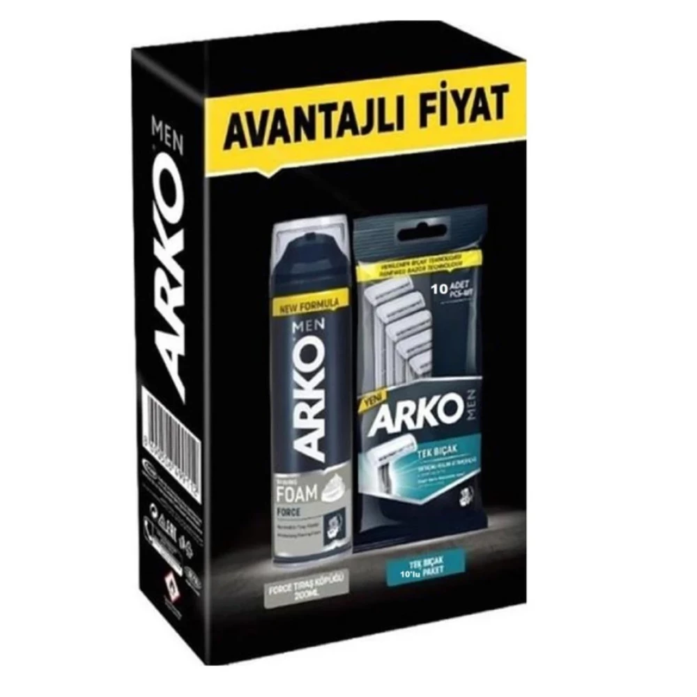 Arko Men - Men 10 Adet Tekli Tiras Bicagi + Force Tiras Kopugu Pro 200 Ml Tıraş Jelleri / Köpükleri / Kremleri Fiyatı