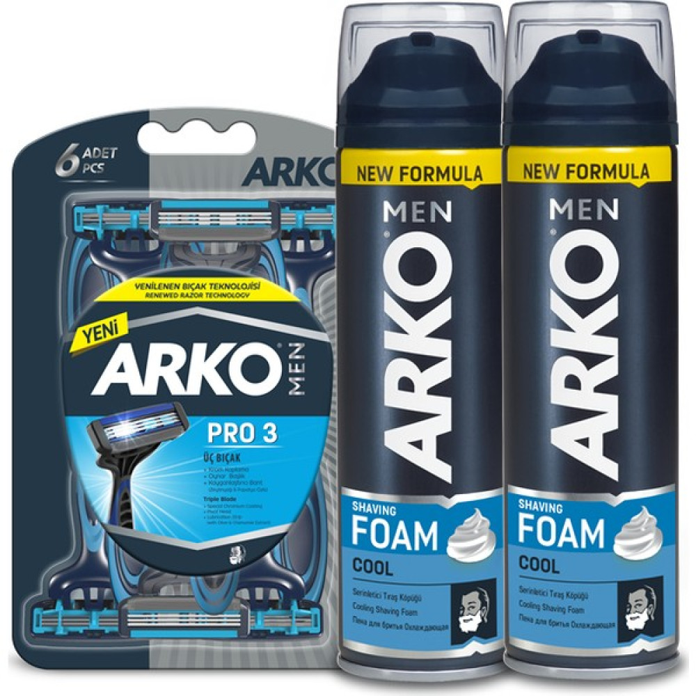 Arko Men T3 Pro Tıraş Bıçağı 6'lı & Tıraş Köpüğü Cool 2'li 200 ml Tıraş Makineleri Fiyatı