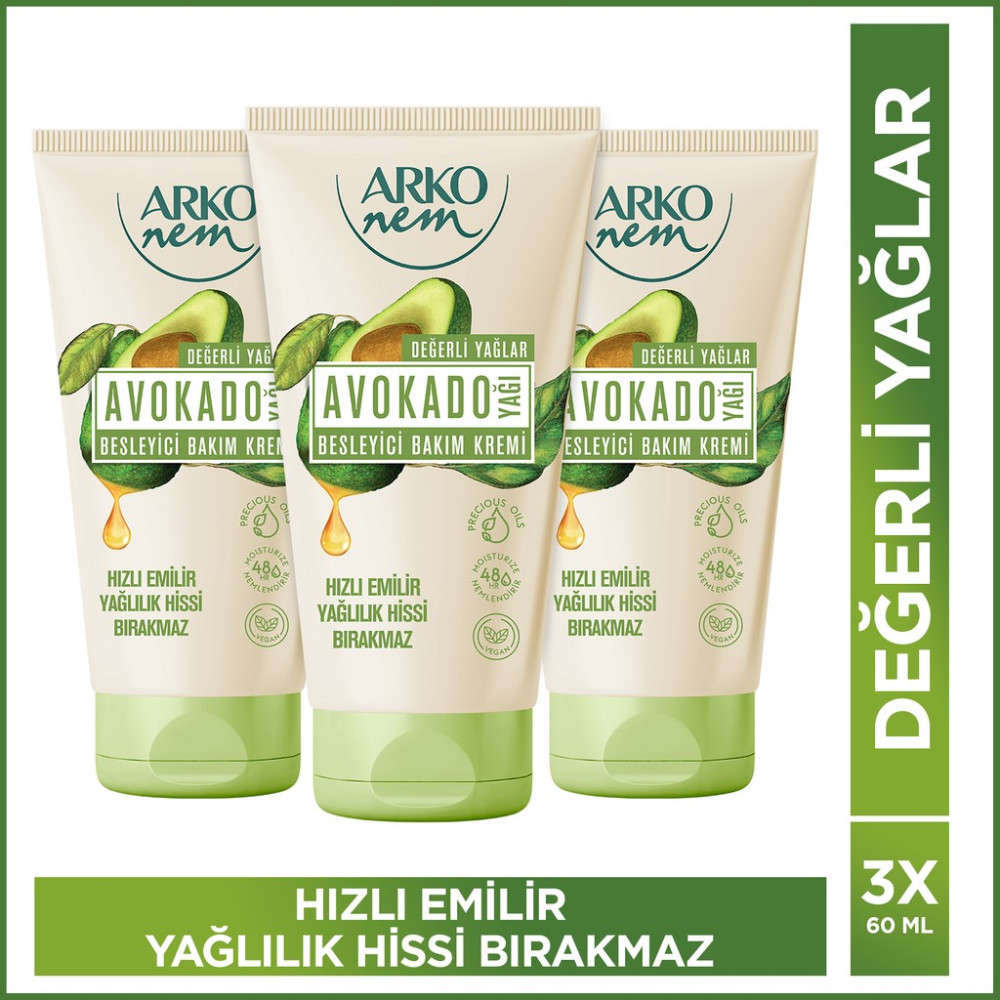 Arko Nem Besleyici Bakım Kremi Avokado 3x60 ml Hızlı Emilim Özelliği ile Cilt İçin Etkili Bakım SSD / Solid State Drive Fiyatı