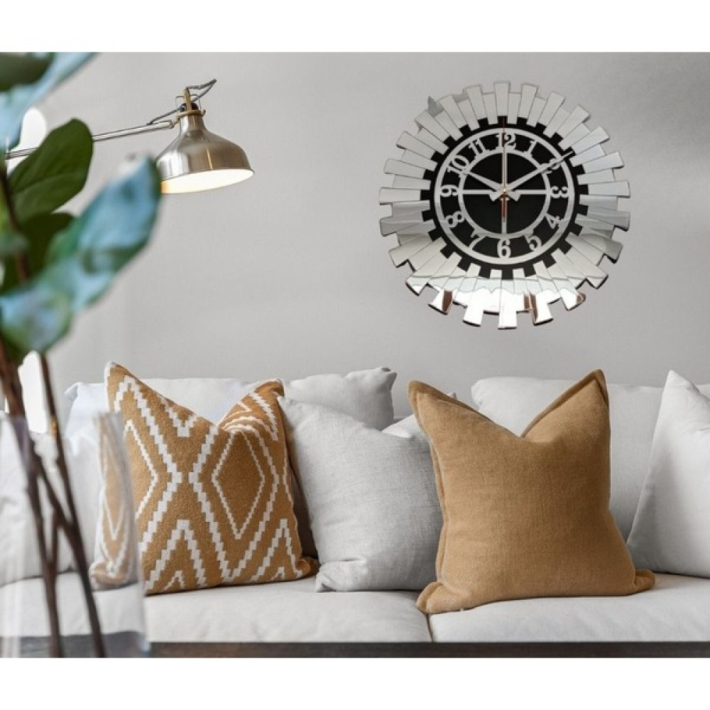 Arlesia Türk Rakamlı Modern & Şık Güneş Tasarım 40 cm Siyah Mdf Üzeri Gümüş Renk Aynalı Pleksi Duvar Saati Dekoratif Saat Fiyatı
