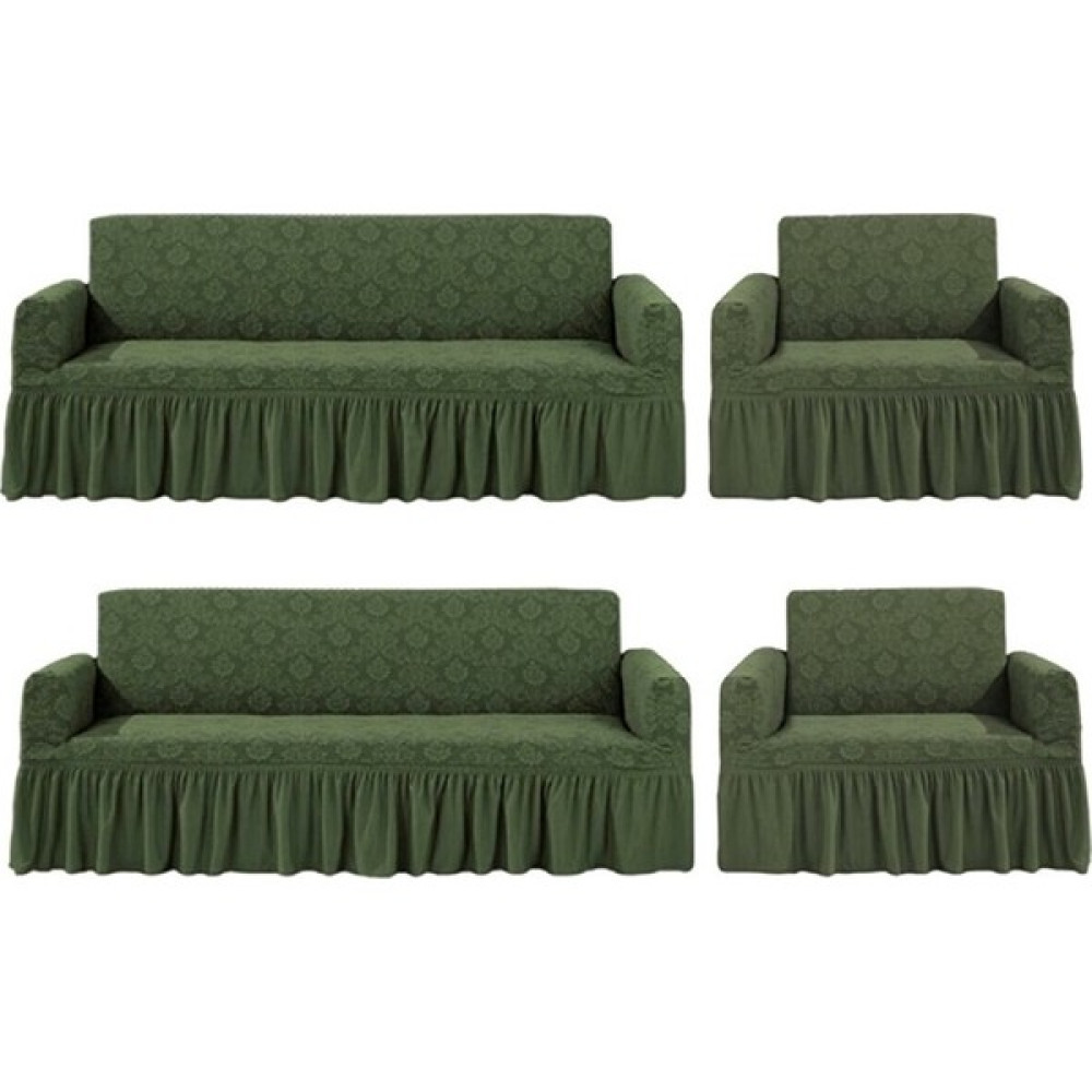 Arlisa Jakarlı Damask Koltuk Örtüsü Maxi Takım (3+3+1+1)-Haki - 180 x 230 cm - Haki Koltuk & Kanepe Örtüsü Fiyatı