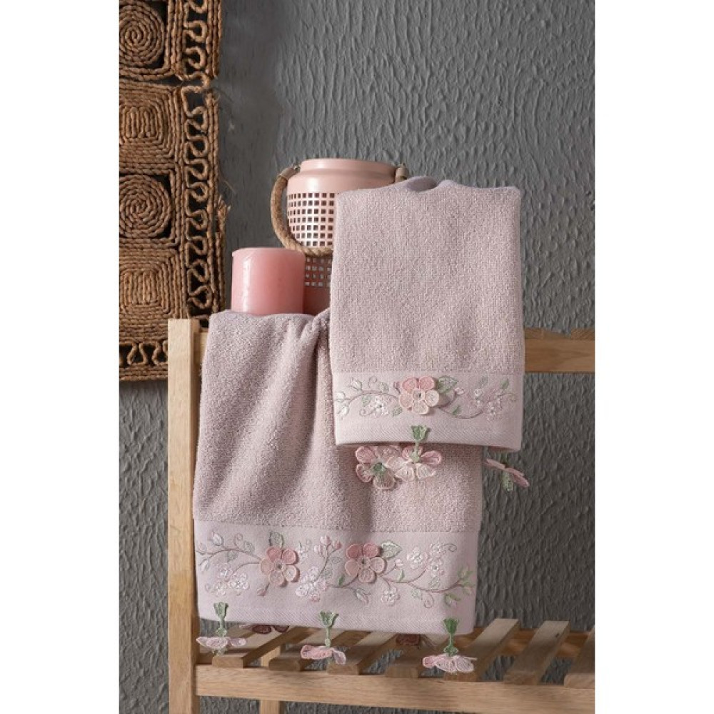 Arliva Home Funda Nakıslı 2lı Havlu Setı Gül Kurusu 30X50 50X80 - 50 x 80 cm El / Yüz Havlusu Fiyatı