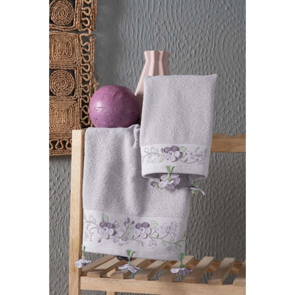 Arliva Home Funda Nakıslı 2lı Havlu Setı Lıla 30X50 50X80 - 50 x 80 cm - Lila El / Yüz Havlusu Fiyatı