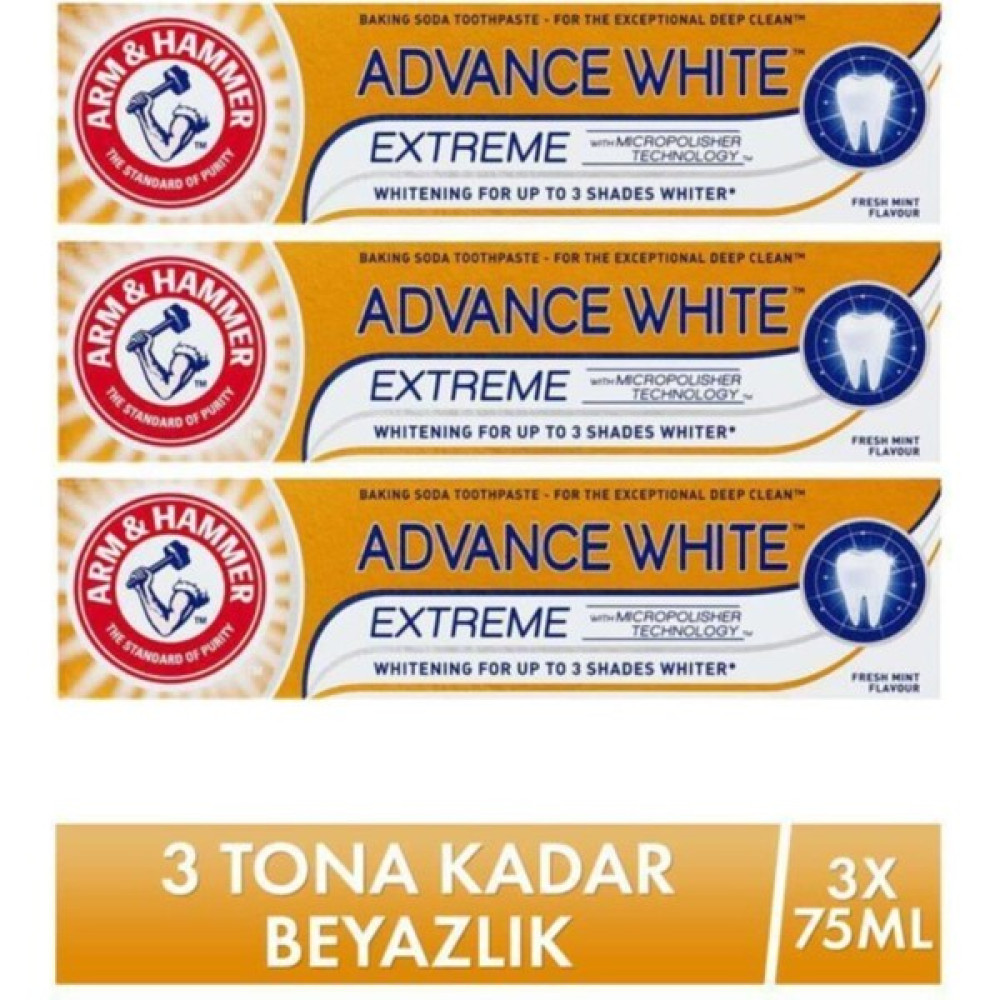Arm Hammer Arm Hammer 3 Tona Kadar Beyazlatıcı Diş Macunu - Advance White 75 ml x 3 Diş Macunları Fiyatı