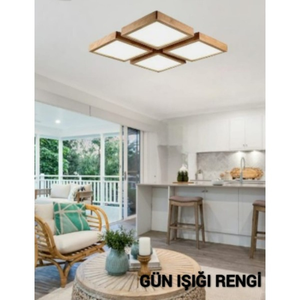 AR&MA WOOD Ahşap Çerçeve Tavan LED Aydınlatma Avize 4lü 30*30 cm 4lü Takım Gün Işığı Rengi LED Işık - 4'lü Avize Fiyatı