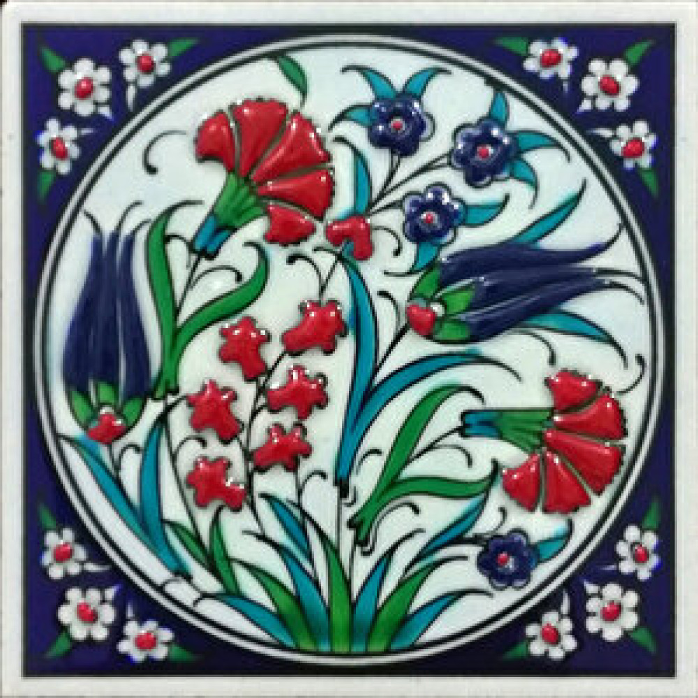Armada Çini 10x10 Cm Ed 101 Lale Karanfil İznik El Dekoru Çini Pano Duvar Panosu Fiyatı