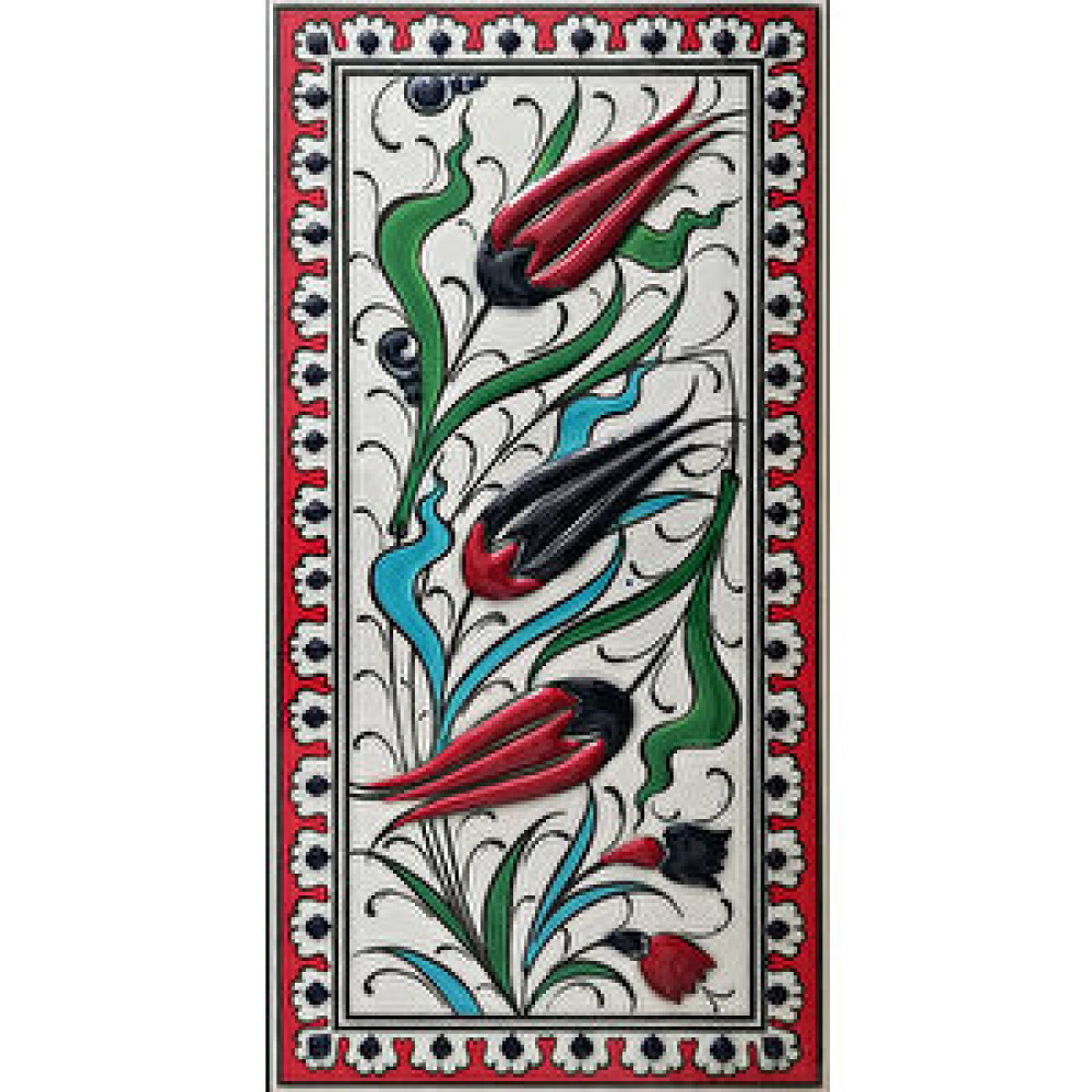 Armada Çini 10x20 Cm Ed 217 Kırmızı Üç Lale El Dekoru Çini Karo Duvar Panosu Fiyatı