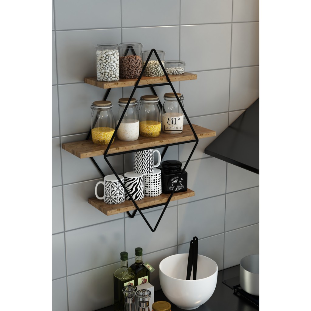 Armarks Büyük Boy Metal Duvar Rafı, Baklava Desenli, Atlantik Çam Renk, 60 cm Genişlik, 16 cm Derinlik Duvar Rafı Fiyatı