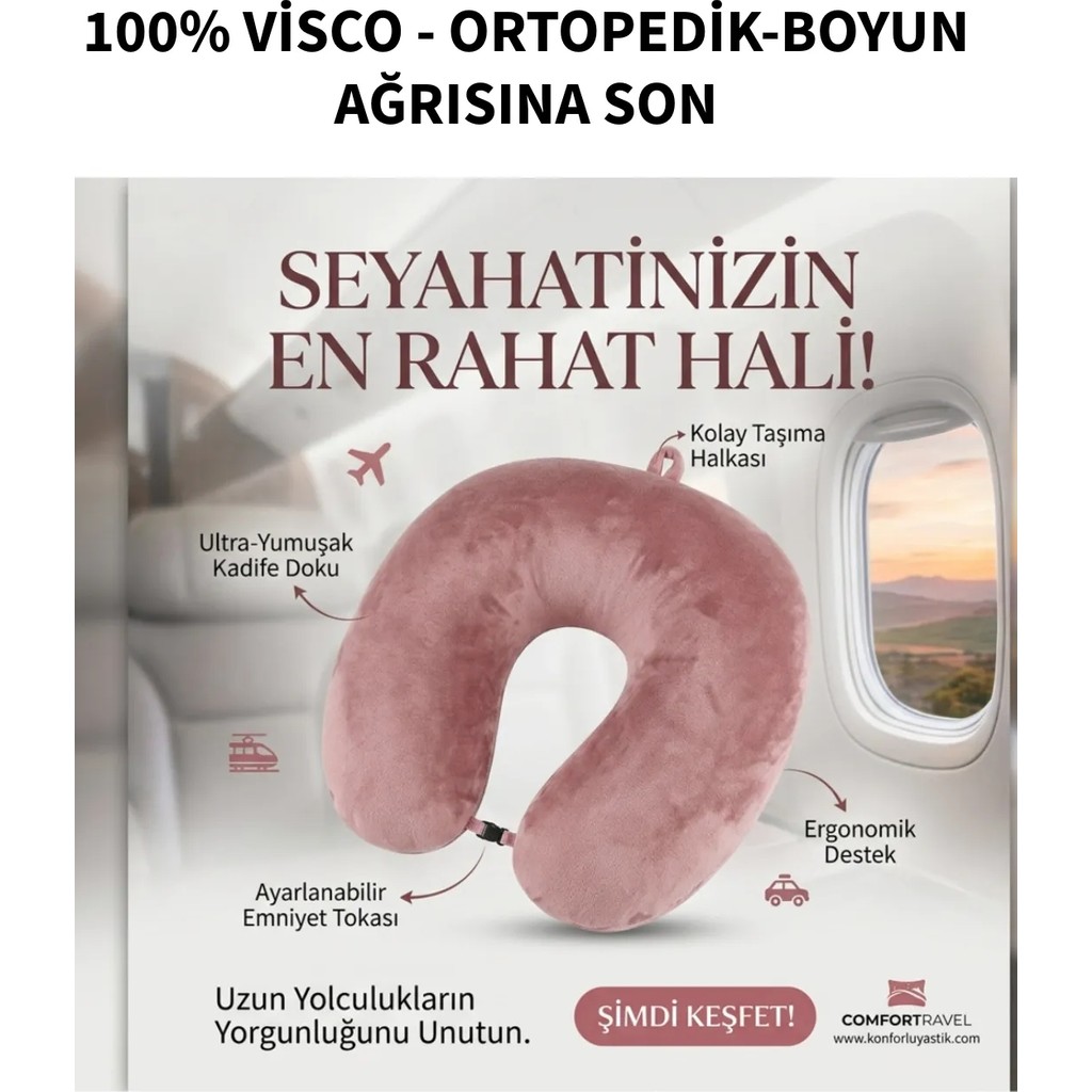 Armegeda Visco, Seyahat, Boyun, Yastığı, Rahat, Uyku,Pembe. Kadifemsi Yastık - Pembe Yastık Kılıfı Fiyatı