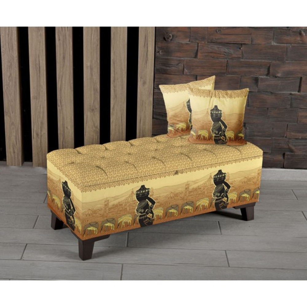 Armi Puf Gold Hint/fil Desenli Sandıklı Puf +2 Kırlent - 100x42x45 Puf Fiyatı