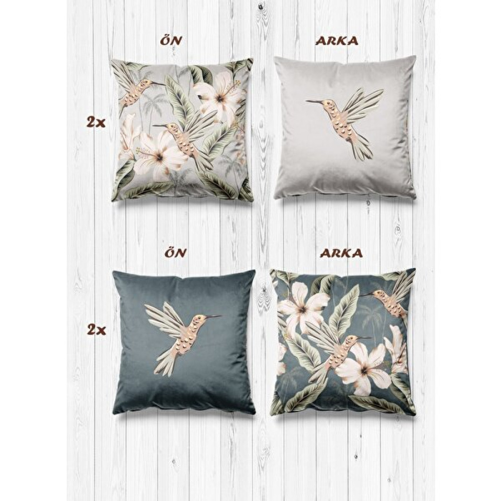 Armi Puf Japon Gülü Gri 4'Lü Kırlent Kılıfı-PLS18-47-48 - 43 x 43 cm Kırlent / Mobilya Yastığı Fiyatı