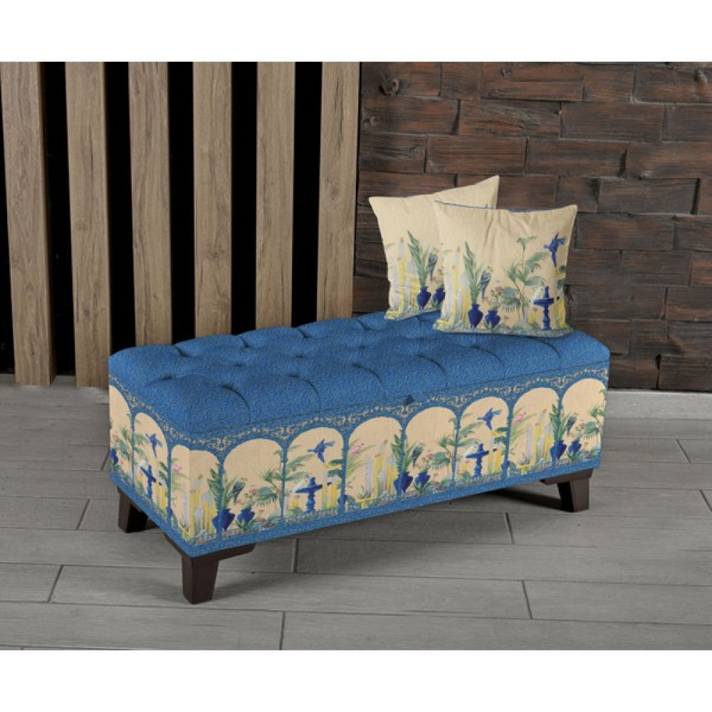 Armi Puf Saray Bahçesi Desenli Sandıklı Puf +2 Kırlent - Mavi - 100x42x42 Puf Fiyatı