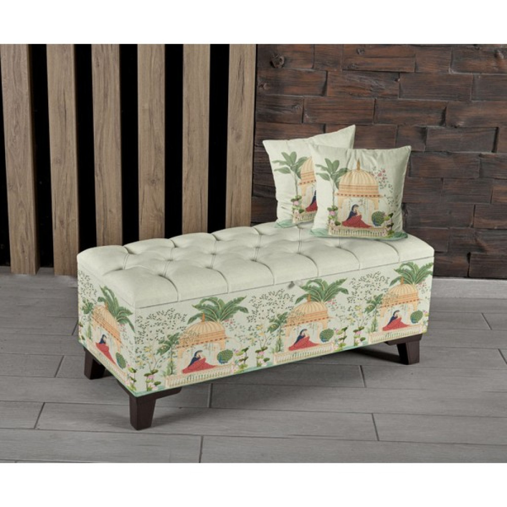 Armi Puf Seyru Sefa Desenli Sandıklı Puf +2 Kırlent - 100x42x45 - Su Yeşili Puf Fiyatı