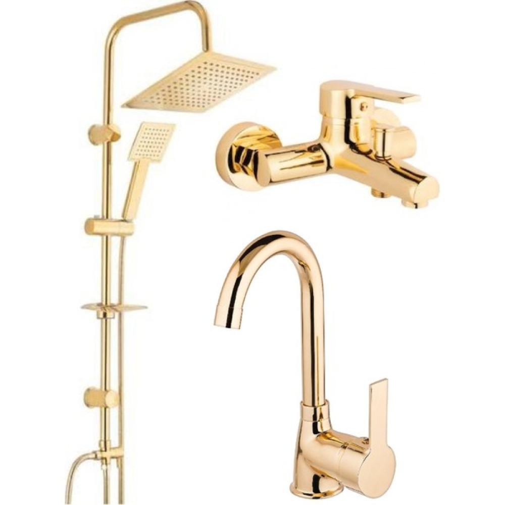 Armilla Armatür Kare Gold Robot Duş Sistemi Banyo Bataryası Lavabo Bataryası Musluğu 3’lü Set Duş Seti Fiyatı