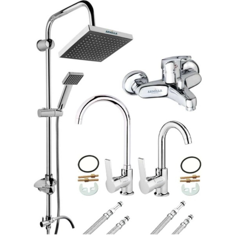Armilla Armatür Lüx 4’lü Set Robot Yağmurlama Tepe Duş Seti - Banyo - Lavabo - Mutfak Eviye Musluğu Bataryası Çift Su Girişli Duş Seti Fiyatı