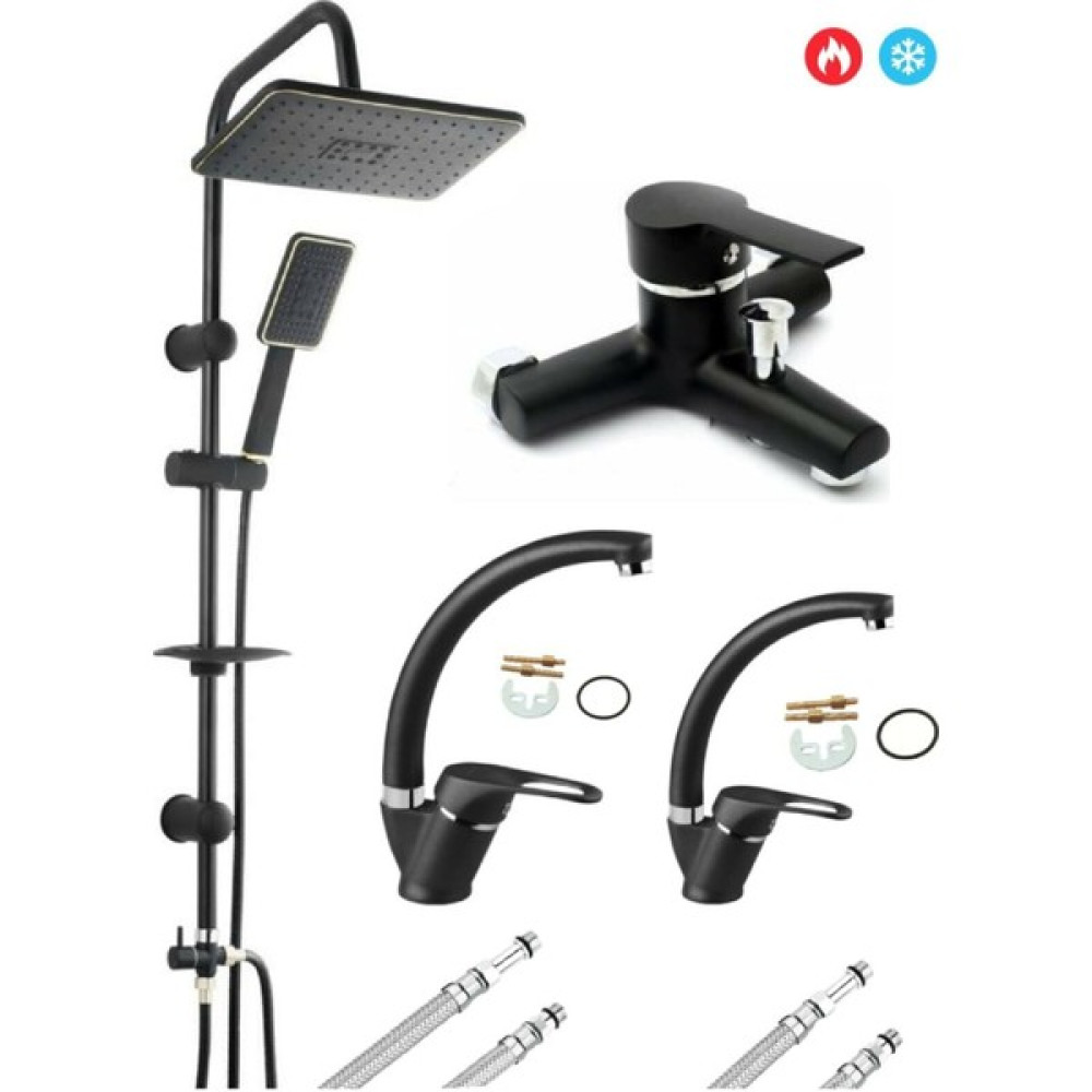 Armilla Armatür Siyah Krom Robot Duş Seti Mix Banyo Bataryası Lavabo ve Mutfak Musluğu Bataryası 4’lü Set Mat Siyah Elektrostatik Birinci Kalite Ka... Duş Seti Fiyatı