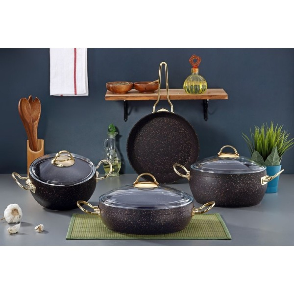 Armoni Granit Gold 7 Parça Tencere Seti Siyah Tencere Tava Set - 20 cm Tencere / Tava Setleri Fiyatı