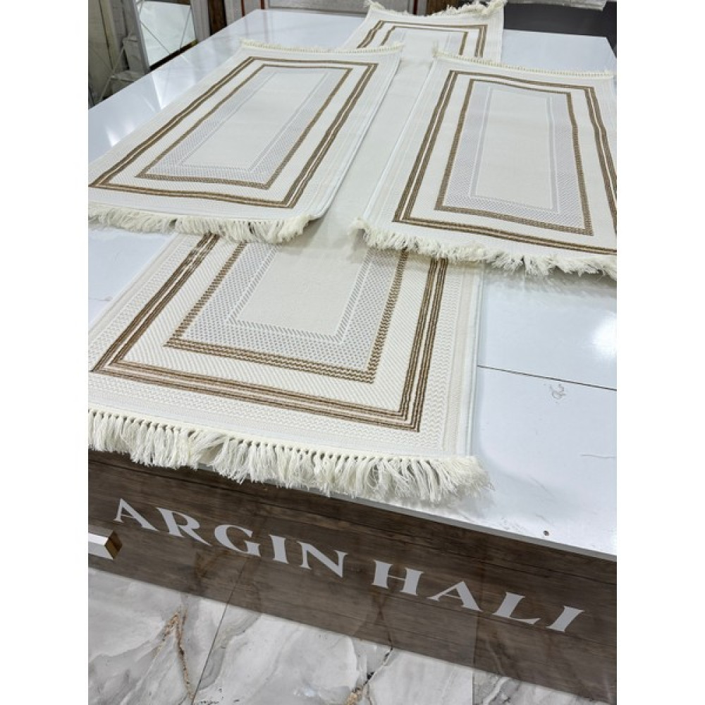 Armoni Yatak Odası 3'lü Halısı Kalın Argın Halı - Beyaz - Kahve - 80 x 300 cm Salon Halısı Fiyatı