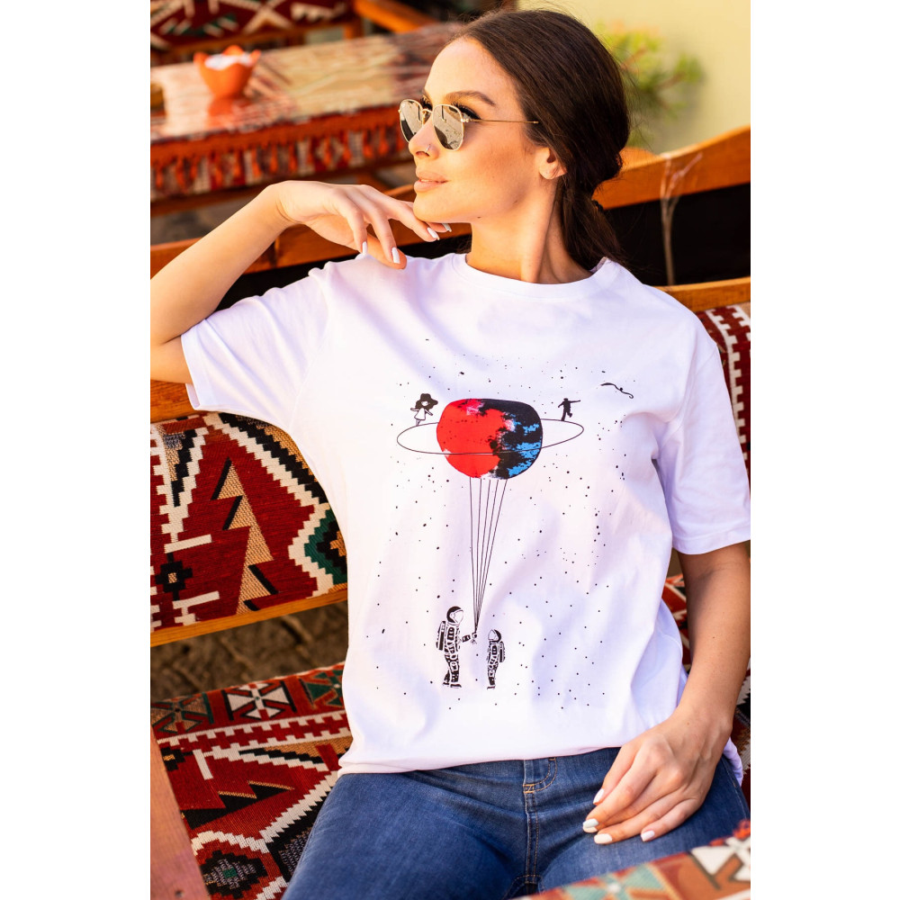 armonika Kadın Ekru Satürn Baskılı T-Shırt Arm-20Y012007 S Beden Bayan T-shirt Fiyatı