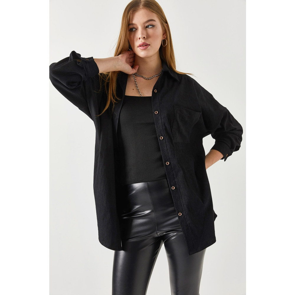 armonika Kadın Siyah Cepli Oversize Kadife Uzun Basic Gömlek S Beden Kadın Gömlek Fiyatı