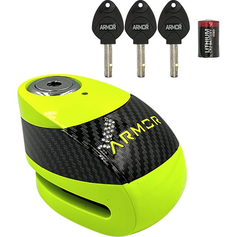 Armor 610+MVA Motosiklet Disk Kilidi Sarı 10MM Alarmlı ( 120DB ) - Standart - Fosforlu Yeşil Motorsiklet Kilidi & Alarmı Fiyatı