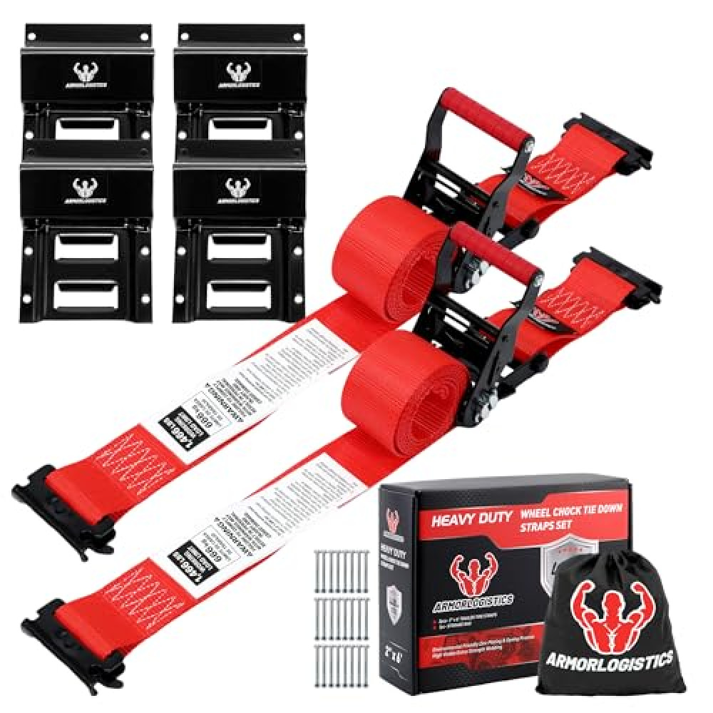 ARMORLOGISTICS Wheel Chock Tie Down Kit, Heavy Duty Trailer Tire Straps Kit for ATV, UTV, Lawn Mower, 4,400lb Max Break Strength