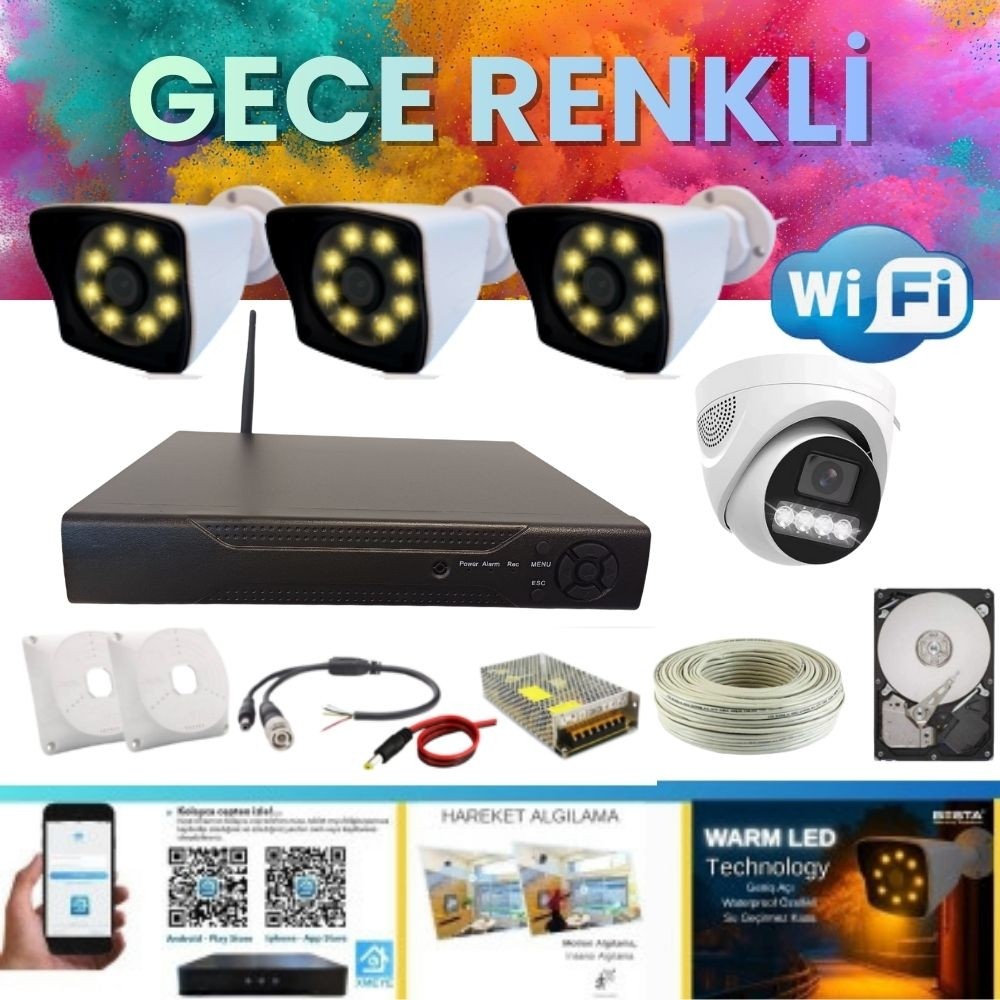 Arna 3 Dış 1 Iç 4 Kameralı Gece Renkli Wıfı Ozellikli 1 Tb HDD Dahil Güvenlik Kamera Seti - ST02410WR Güvenlik Kameraları Fiyatı