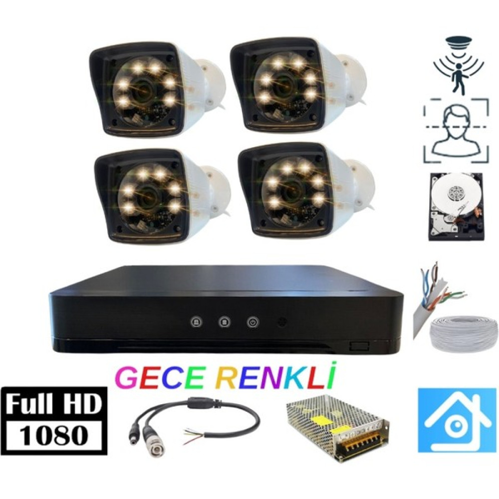 Arna 5mp Lens 2mp 1080P Warm LED 4 Kameralı 500GB Harddisk Dahil Güvenlik Kamerası Seti - ST-24500W Oto Boyaları Fiyatı