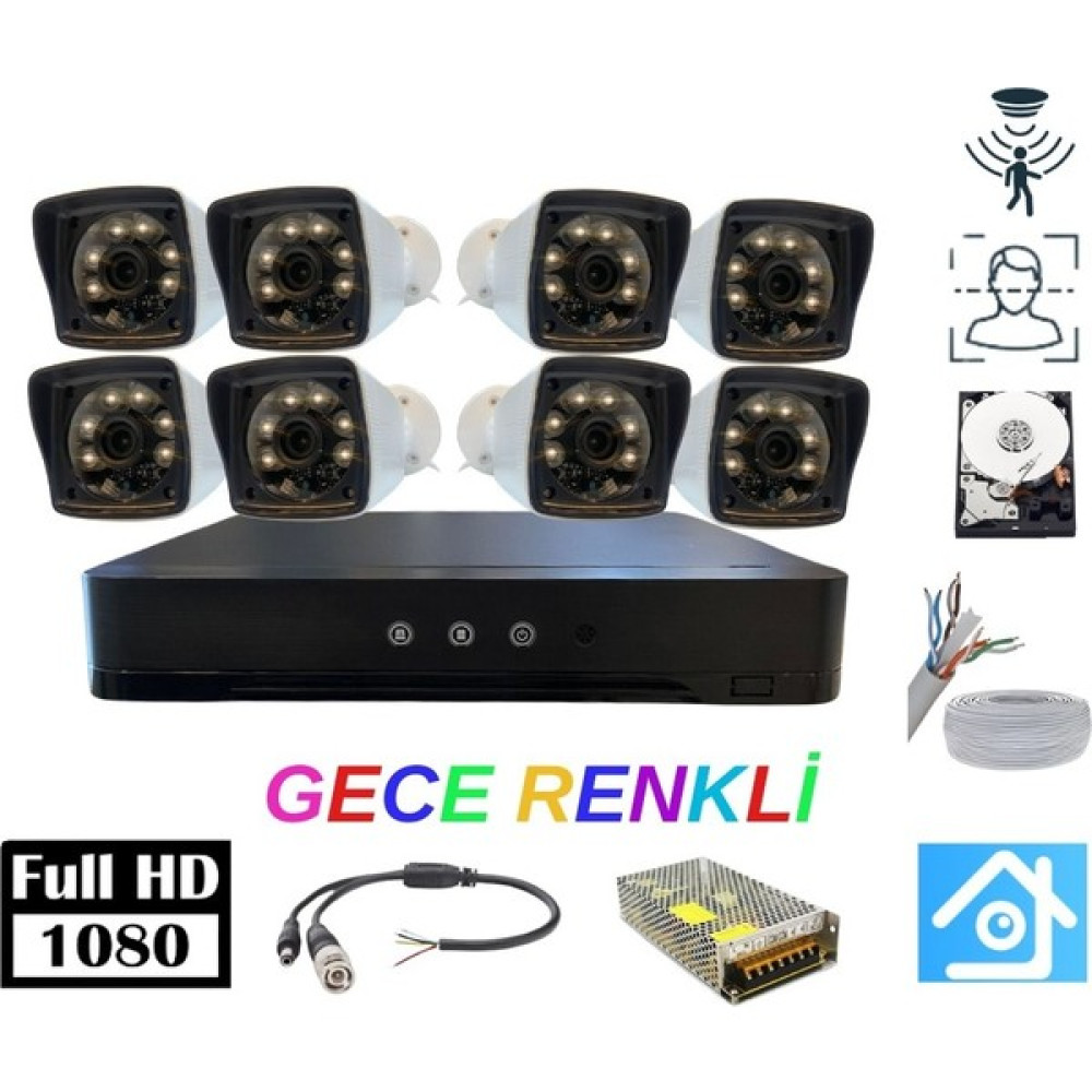 Arna 5mp Lens 2mp 1080P Warm LED 8 Kameralı 250GB Harddisk Dahil Güvenlik Kamerası Seti - ST-28250W Oto Boyaları Fiyatı
