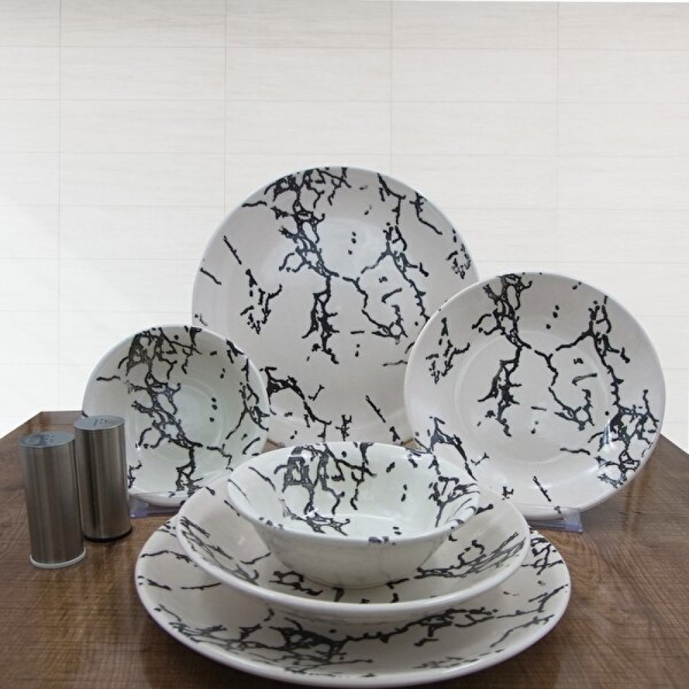 Arna Porselen Black Marble 18 Parça 6 Kişilik Yemek Takımı Yemek Takımı Fiyatı