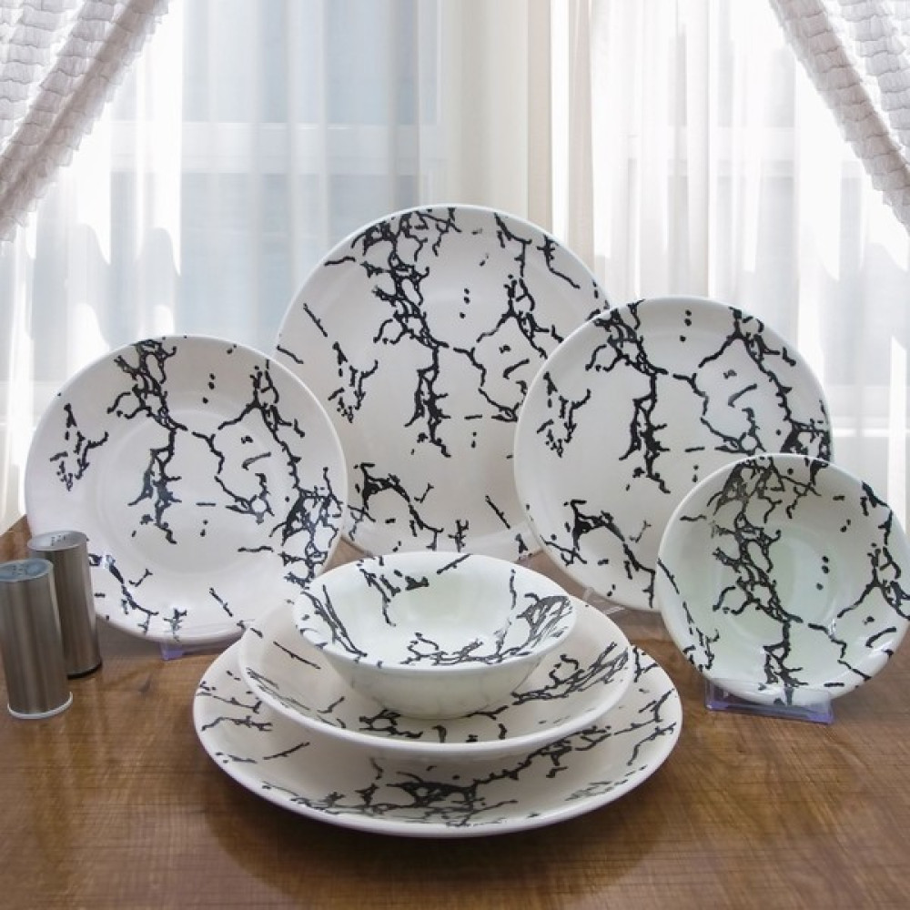 Arna Porselen Black Marble 24 Parça 6 Kişilik Yemek Takımı Yemek Takımı Fiyatı