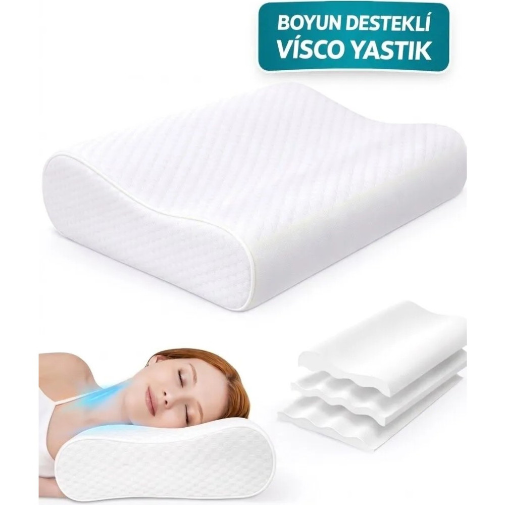 Arnee Ortopedik Boyun Yastığı | Boyun Düzleşmesi ve Ağrısı İçin Ergonomik Yastık Visco - 35 x 50 cm - Beyaz Yastık Fiyatı
