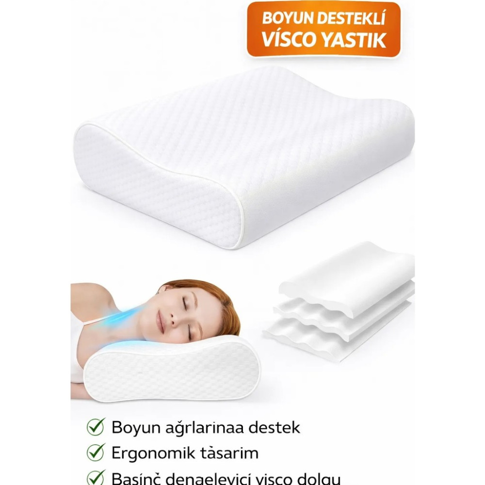 Arnee Ortopedik Boyun Yastığı Visco | Boyun Düzleşmesi ve Ağrısı İçin Ergonomik Yastık - 35 x 50 cm - Beyaz Yastık Fiyatı